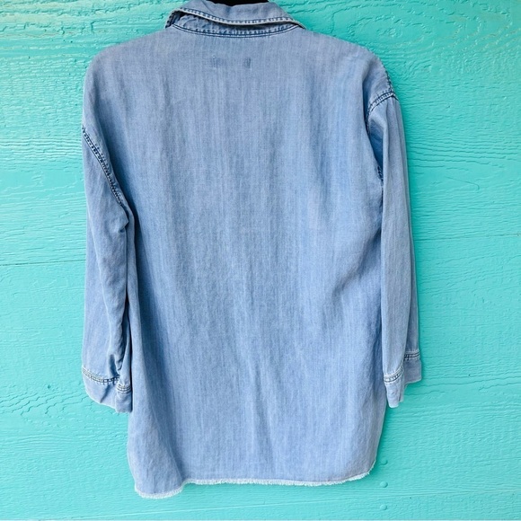 ZARA WOMAN LYOCELL LINEN CHAMBRAY DENIM TUNIC TOP FRAYED HEM SIZE MEDIUM - Picture 2 of 5